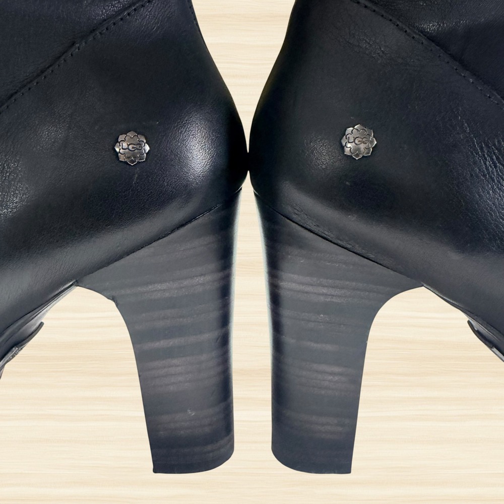 UGG Jardin Black Leather Moto Buckle Strap Mid Calf Heeled Boots Womens 9 - Picture 6 of 13